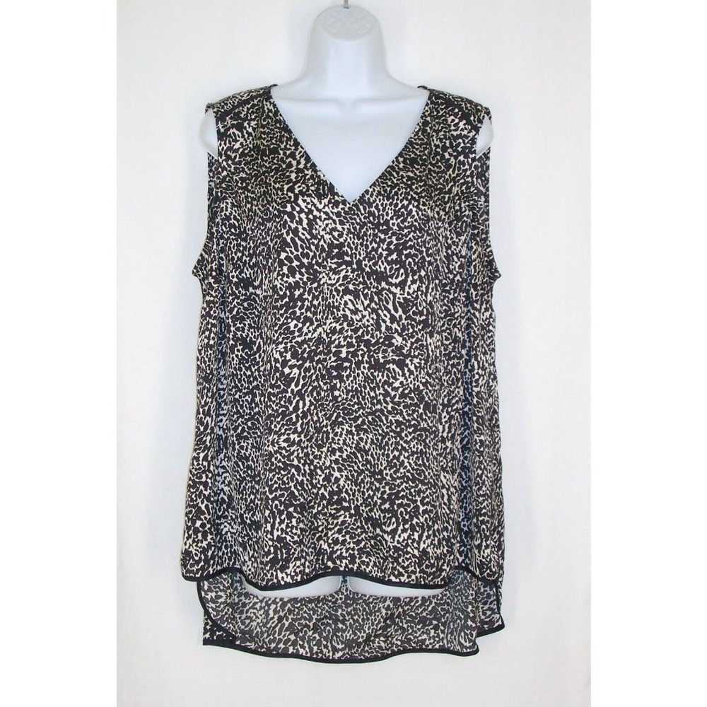 Lane Bryant Sleeveless Top  16 Tunic Silky Leopard Black White Spotted Hi Lo